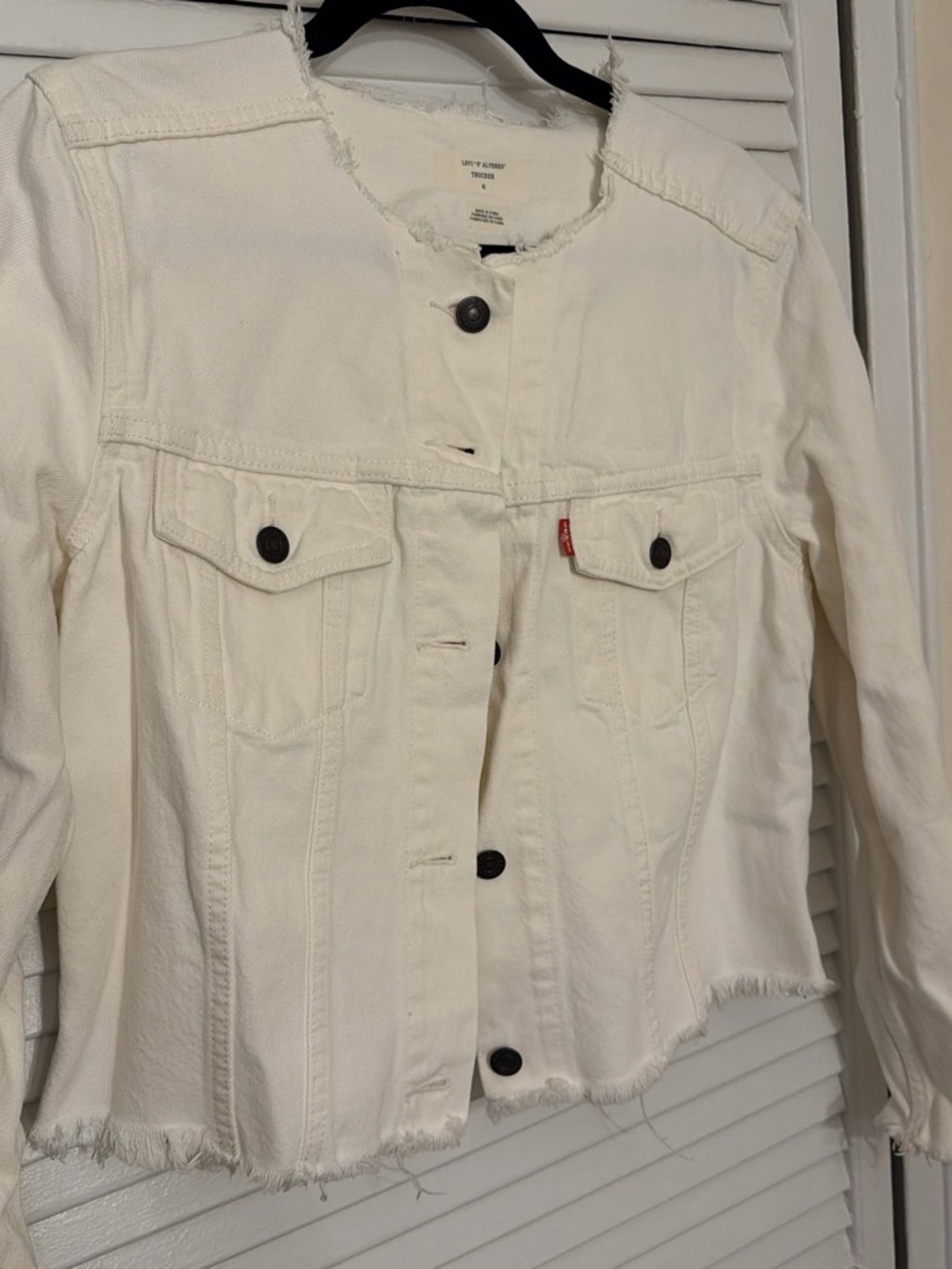Levi's Off-White Frayed Hem Denim Jacket